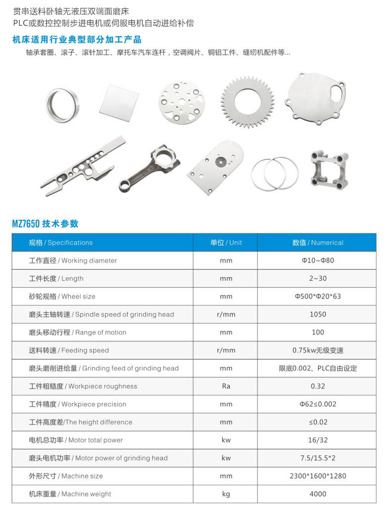 MZ7650貫串送料臥軸無液壓雙端面磨床